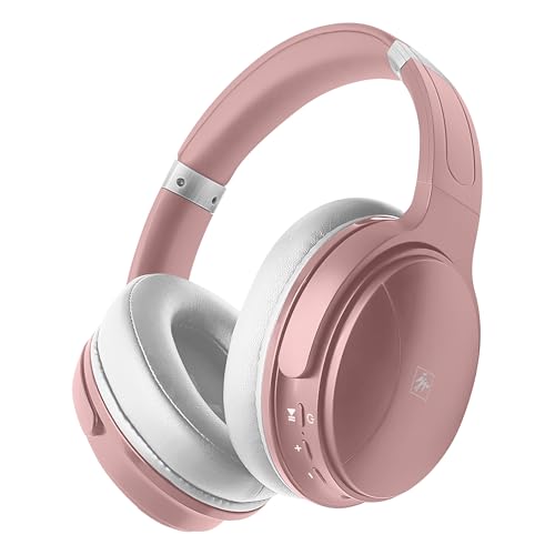 Fisher Pro Active Noise Cancelling Headphones,Over-Ear Headphones Wireless | Bluetooth 5.3, Microphone, Lightweight Comfortable Headset for Home, Travel, Rechargeable Workout Headphones, Deep Base - color: Rose Gold
