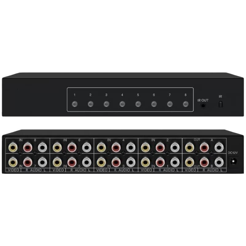 8x2 AV switcher with Remote Control, RCA Video/Audio selector, 8 inputs/2 outputs Shared Manual switcher Box