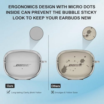 Aircawin for Bose Ultra Open Earbuds Case Clear 2024,Full Protective Shockproof Soft Transparent TPU Cover for Bose Open Ear Wireless Earbud Headphone Accessories with Carabiner and Cleaning Pen-Black - color: Clear Black