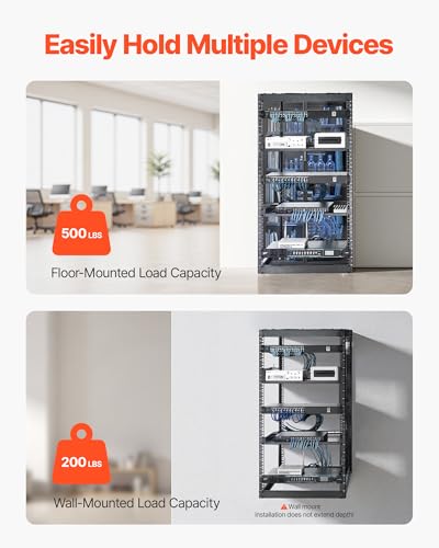 VEVOR 20U Server Rack, Open Frame Network Rack,4-Post Floor Standing or Wall Mounted, Includes 2PCS Vented 1U Rack Shelves & Mounting Hardware, Computer Wall Rack for 19" IT/AV Equipment - size: 20U Server Rack