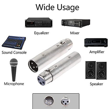 XLR Male to Female Adapter,3 Pin XLR Audio Microphone Cable Extension Adapter Connector（2-Pack）