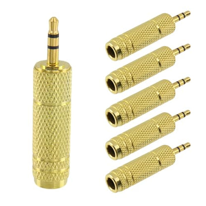 Headphone Adapter 3.5 mm (1/8 inch) Male to 6.35 mm (1/4 Inch) Female Headphone Jack Plug, for Player, Headphone, Guitar Amplifier (6 Pack, Gold) - style: 3.5 mm (1/8 inch) Male to 6.35 mm (1/4 Inch) Female