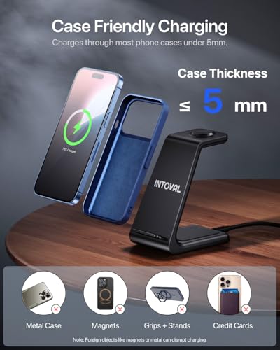 Intoval 3 in 1 Wireless Charging Station for iPhone and Apple Watch,Fast Wireless Charger Stand,Compact Desk Charging Dock for iPhone17 16 15 14 13/Pro/Max, iWatch11 10 9 Ultra/SE 3/4,AirPods - color: White