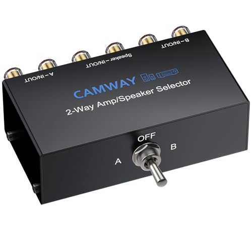 CAMWAY 2-Way Amplifier Speaker Selector Switch Box,Connect 2 Amps to 1 Speaker Pair or 1 Amp to 2 Speaker Pairs, A/B/Off No Need Power,Amp Speaker Switcher for Home Party Garage Music Studio Audio - size: 4.7x3inch