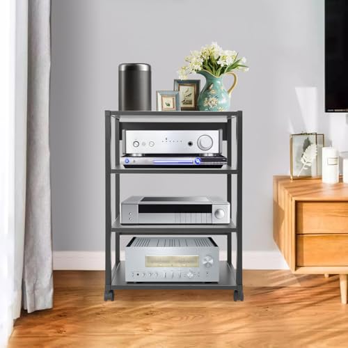 4-Tier AV Media Stand, Stereo Components Storage Cabinet, Movable Audio Rack Tower Player Stand for Living/Gaming/Recording Room - size: 4-Tier