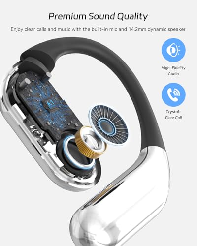 SANOTO Open Ear Earbuds, Bluetooth Headphones with Smart Digital Display, Open Ear Headphones with Ear Hooks, 50H Playtime, Touch Control, ENC Mic, Wireless Earbuds for Workout Travel Working