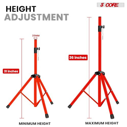 5 Core Speaker Stand Pair Universal Mount Steel Construction 132 Lb Capacity Stable Tripod w/Adjustable Height 36” w 35mm Compatible Insert Metal Safety Pin Included Bag - color: RED