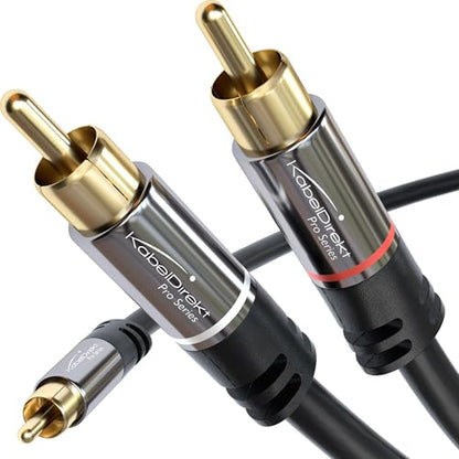 KabelDirekt – RCA/Phono Y Cable – 1×2 – 20ft | Coax, male/male plugs, analog/digital, adapter for subs/amps/Hi-Fis/home theater/receivers, black - size: 20 Feet, style: 1-Pack