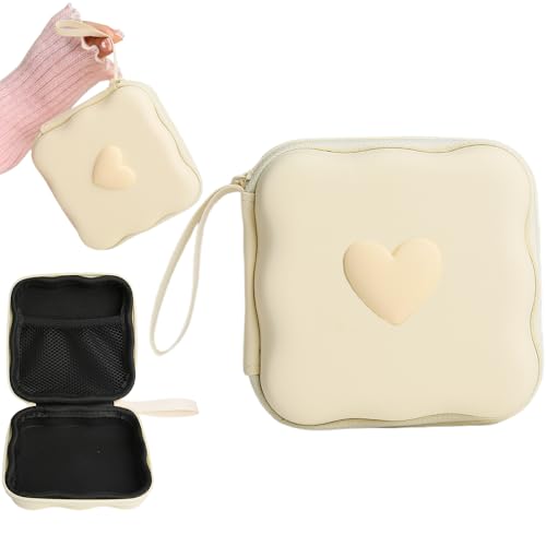 Charger Cover Storage Bag, Lovely 3D Love Heart Waves Design Charger Protector Travel Storage Case, Earphone Wire Saver Cable Cord Organizer Wireless Earphone Storage Box, Beige Love - color: Beige Love