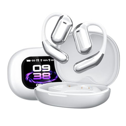 Q16 PRO Wireless Translation Earbuds with 70 Hour Bluetooth 5.4 Sports, Open wear, Wireless Bluetooth Smart Touch Screen, Ear Cup Earbuds with Ear Hooks, IPX5 Waterproof (White+Silver) - color: White, Silver