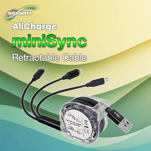 BoxWave Cable Compatible with Audio-Technica ATR2100x-USB - AllCharge miniSync, Retractable, Portable USB Cable - Jet Black