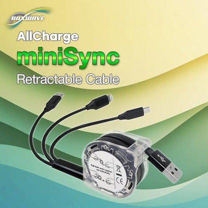 BoxWave Cable Compatible with Audio-Technica ATR2100x-USB - AllCharge miniSync, Retractable, Portable USB Cable - Jet Black