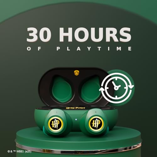 iJoy Harry Potter Slytherin Wireless Bluetooth Earbuds with Charging Case, Built-in Mic, 30 Hr Playtime, Officially Licensed | Harry Potter Gifts for Women, Men, Teens, Kids & All Fans of Slytherin - color: Slytherin