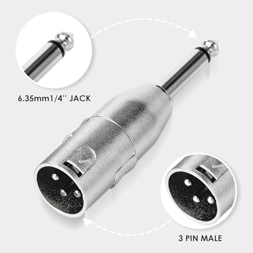 4-Pcs XLR Male to 1/4" 6.35mm TRS Male Adapter, Silver | Diecast Zinc Alloy Shell, Low Noise, Pro-Grade Sound, Tight Fit, Conversion Adapters For Mic, PA, DJ, Instrument, Studio Gear - size: 4 pcs M-M, style: 1/4" to XLR Adapter