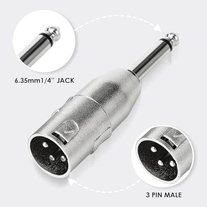 4-Pcs XLR Male to 1/4" 6.35mm TRS Male Adapter, Silver | Diecast Zinc Alloy Shell, Low Noise, Pro-Grade Sound, Tight Fit, Conversion Adapters For Mic, PA, DJ, Instrument, Studio Gear - size: 4 pcs M-M, style: 1/4" to XLR Adapter