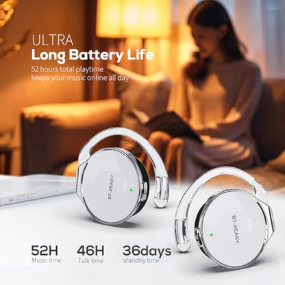 Open Ear Hook Headphones, 52Hrs Playtime Bluetooth Earbuds, Bluetooth 5.4, | On Ear Headphones, Clip-on Earphones Dual Device Pairing for Workout Office Travel - color: White