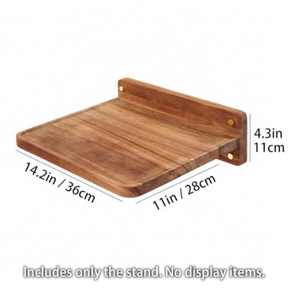 Acacia Wood Projector Shelf for Wall Mount, 14.2" x 11" Floating Shelf & Rack Holder for Router, Modem, Cable Box, Compatible with Gaming Consoles