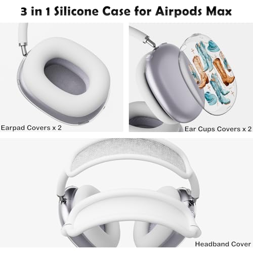 for AirPods Max Headphones Western Ear Covers for AirPods Max 2 | Cowgirl Boots Clear Ear Cups Cover | White Silicone Ear Pad Case Headband Cover for Apple AirPods Max 2/1 (2026/2024/2020) - color: Cowgirl C/White