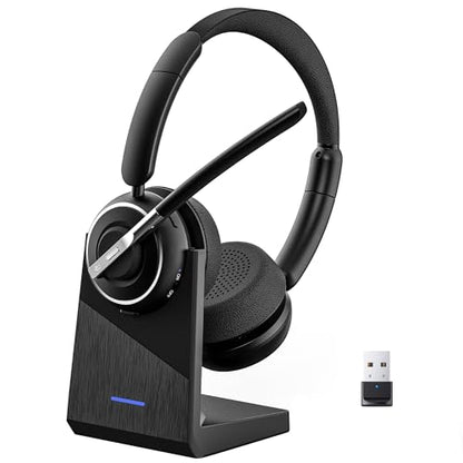 PrancyBt Wireless Headset with Noise Cancelling Microphone, Bluetooth Headset with Mic for Work, Wireless Headphones with Mute & USB Dongle for Work from Home/PC/Computer/Call Center