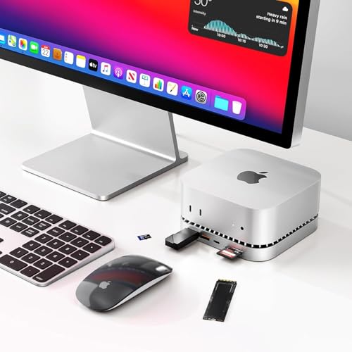 GIISSMO Mac mini M4 Dock with 4K@60 HDMI, 8TB M.2 NVMe SSD Enclosure, Mac mini Hub & Stand for Mac mini M4 and M4 Pro 2024 (10G USB A/C, 5G USB A*2, USB-C Charge, SD/TF, Audio) - color: White