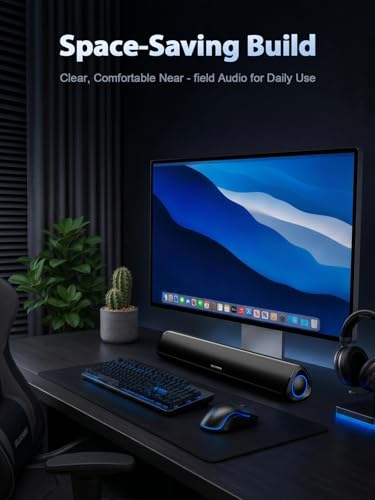 Bluedee Computer Speakers for Desktop PC, Rechargeable Computer Sound Bar | Bluetooth 5.3 & 3.5mm AUX, Clear Balanced Sound, Compact PC Soundbar for Desktop, Laptop, Monitor & Gaming Setup