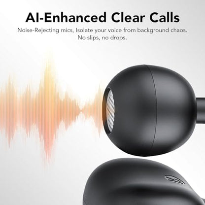 Clip on Earbuds Open Ear Wireless Bluetooth 5.4 Headphones with Noise Cancelling Mic, 48H Playtime Ear Buds,IP68 Waterproof, Comfortable for Small Ears (Black)