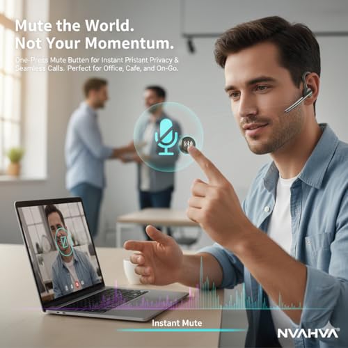 Bluetooth Headset Wireless Headphone Hook Earbud with Mic USB Dongle | Pro Noise Cancelling Ear Piece Handsfree for Work Turcker Driving Cellphone Laptop Calls, Privacy Mute, 8-20Hrs Use