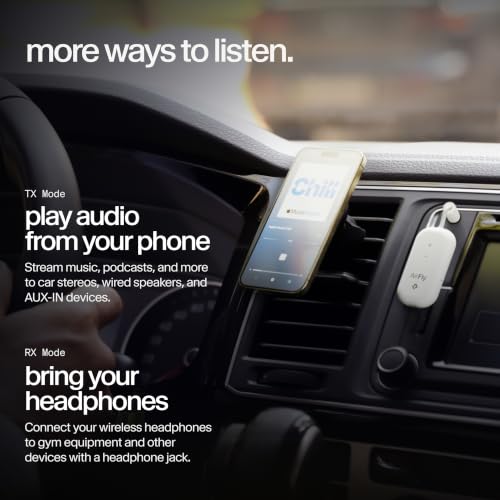 Twelve South AirFly Pro 2, Bluetooth Adapter, Pair 2 AirPods, White | Pair 2 AirPods or Wireless Headphones – 3.5mm AUX Bluetooth Transmitter and Receiver for Cars, Boats, Treadmills, TVs & More - color: White, style: AirFly Pro 2