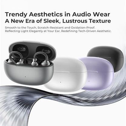 NE55 AI Translation Earbuds Real-Time, 135+ Languages Translator, Open Ear Wireless Bluetooth 6.0 Clip on Earbuds, Waterproof Open Ear Headphones with 52H Playtime, for Travel Work Meeting (White) - color: White