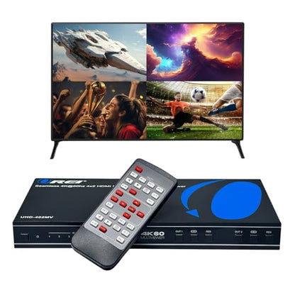 OREI 4x2 HDMI Matrix Multiview 4K@60Hz RS-232 IR PIP EDID 3.5mm/Analog OSD | Multiviewer HDMI 4K, HDMI 4x2 Quad Multiviewer – 18Gbps, HDCP 2.2, Dual HDMI Out, 8 Display Modes, Audio Extraction - style: 4x2 Multiviewer - 4K@60Hz