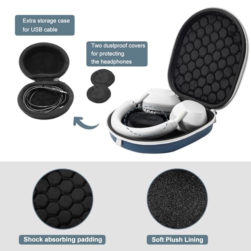 ProCase Hard Travel Case for Sony Headphones -Navy | Fits WH-CH720N/WH-CH710N/WH-CH520/WH-CH510/WH-1000XM5/WH-1000XM4/WH-XB910N & Bose 700, Carrying Bag with 2 Dust Covers - color: Navy