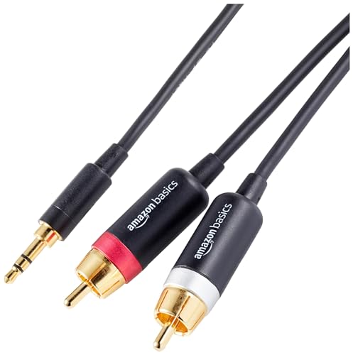 Amazon Basics 3.5mm Stereo Audio Cable to 2 RCA Adapters for Amplifiers, Smartphone, Tablet, Active Speakers with Corrosion-Resistant Gold-Plated Plugs, 25 Feet/7.6 m, Black - size: 25 Feet