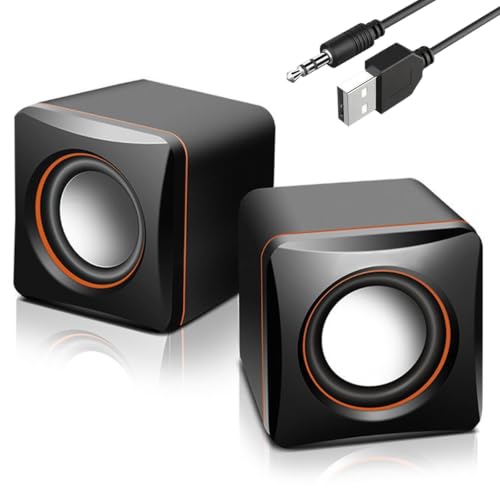 G GENLEAS 1 Pair USB 2.0 Wired Computer Speakers, Mini Desktop Laptop Speakers with Adjustable Volume, 3.5mm AUX Plug Portable Multimedia Stereo Sound Speaker for PC Laptop Tablet Desktop