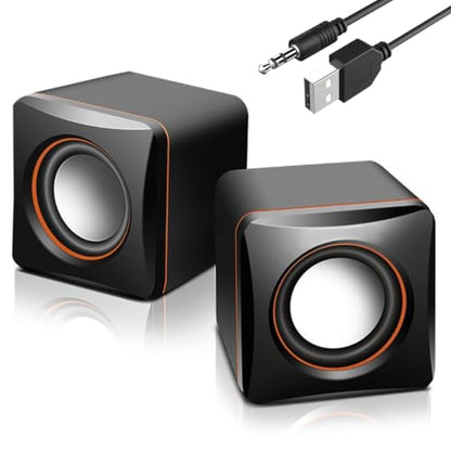 G GENLEAS 1 Pair USB 2.0 Wired Computer Speakers, Mini Desktop Laptop Speakers with Adjustable Volume, 3.5mm AUX Plug Portable Multimedia Stereo Sound Speaker for PC Laptop Tablet Desktop