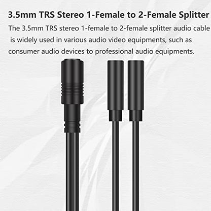 2 Pack 3.5mm 1/8" TRS Stereo 1-Female to Dual 2-Female Jack Splitter Audio Cable