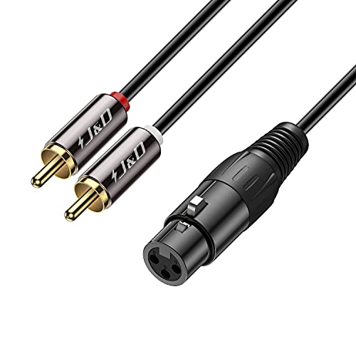 J&D XLR to 2 RCA Y Splitter Patch Cable, Gold Plated Heavy Duty Unbalanced Dual RCA Male to XLR Female Stereo Audio Interconnect Cable Adapter for Speaker, Condenser Mic, Mixer, AMP, 6 Feet