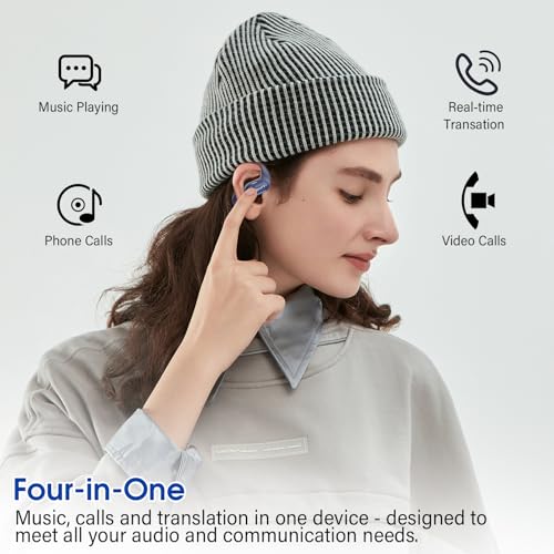 Open Ear Headphones, Translation Earbuds, Blue | HD Mic Wireless Earbuds, 48H Playtime LED Power Display - color: Dark blue