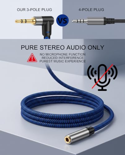 3.5mm Male to Female Extension Stereo Audio Extension Cable 6FT, Cotton-Braided Audio Extension Cable 6ft, Stereo Jack Cord for Phones, Headphones, Speakers, Tablets, PCs and More - size: 6FT