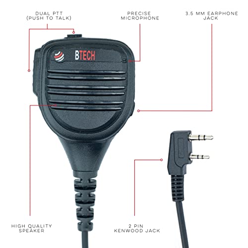 BTECH QHM22D Dual Push-to-Talk (PTT) Speaker Mic, Platinum Series IP54 Rainproof Shoulder Mic for BaoFeng, BTECH, Kenwood Radios - size: Single, style: QHM22D Dual PTT Speaker Mic