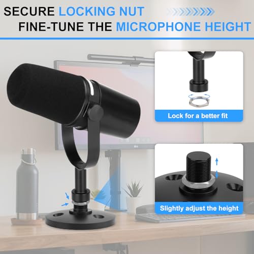Desktop Microphone Stand for Shure MV7/MV7+ | Premium Low-Profile Detachable Microphone Base with Locking Nut, Secure & Space-Saving Desktop Stand - size: for Shure MV7/MV7+