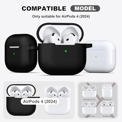 for AirPods 4 Case Silicone Protective Cover, Black | Compatible for Apple AirPods 4th Generation with Cleaner Kit & Keychain, Wireless Charging Compatible - color: Black