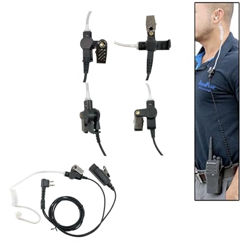 MaximalPower Replacement Surveillance Headset Earpiece for MOTOROLA 2-Pin Radios - Push-to-Talk Mic with Reinforced Cables for Low-Profile Communication