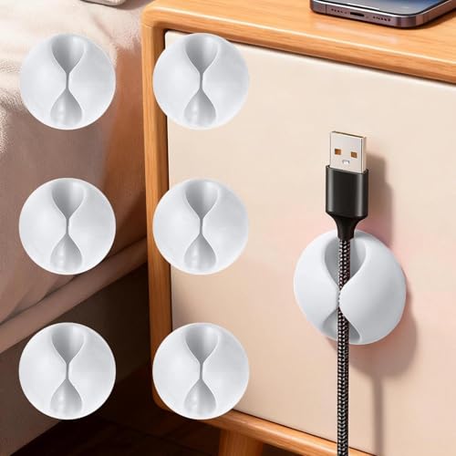 6 Pack Cable Organizer Clips, Multi-Color Data Line Cord Holder for Home and Office, Tidy Your Cables Desk Organizers Prevents Tangling and Damage - color: 6 Pcs White