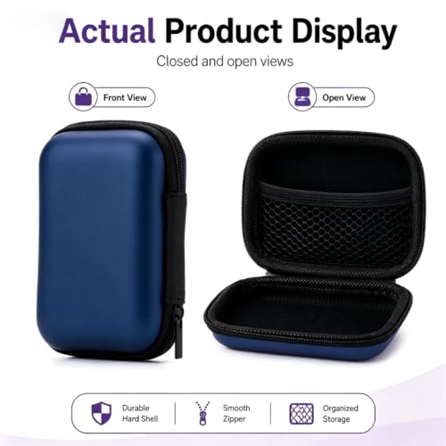 Headphone Case Hard Edge Zipper Bag Compact Portable Headset Storage Bag For Wireless,Headphones Earbuds Cables Charging Cable Travel Waterproof Commuting Home - color: Royalblue