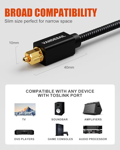 Short Optical Audio Cable 7 Inch,Nylon Braided Optical Cable for Soundbar, Gold Plated Digital Fiber Optic TOSLINK Cable Compatible with Xbox,PS4,Samsung,Amps,TV