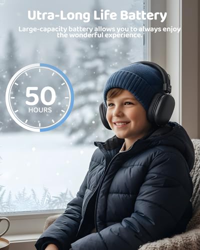 awatrue Kids Over-Ear Bluetooth Headphones, 85dBA Safe Volume, Navy Blue | Built-in Microphone, Bluetooth 5.4, Foldable, 50H Playtime, USB-C Charging - color: NavyBlue