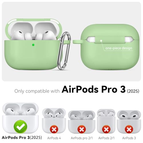 for AirPods Pro 3 Case 2025,Come with Cleaner Kit,Magnetic Teal | Silicone Protective Cover for Airpod Pro 3rd Generation Case with Keychain,for Women Men,One-Piece Design,Shockproof,Magnetic - color: A1-Magnetic Pastel Green