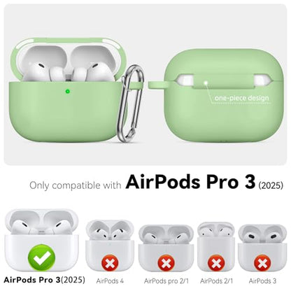 for AirPods Pro 3 Case 2025,Come with Cleaner Kit,Magnetic Teal | Silicone Protective Cover for Airpod Pro 3rd Generation Case with Keychain,for Women Men,One-Piece Design,Shockproof,Magnetic - color: A1-Magnetic Pastel Green
