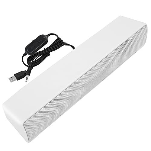 EVGATSAUTO 3.5mm Audio Soundbar with Bass Technology LED Light Volume Knob, USB Wired Stereo Speakers for PC Laptop Smartphone Tablet MP3 MP4 (White) - color: White