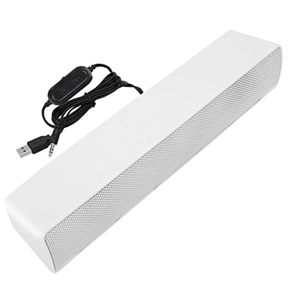 EVGATSAUTO 3.5mm Audio Soundbar with Bass Technology LED Light Volume Knob, USB Wired Stereo Speakers for PC Laptop Smartphone Tablet MP3 MP4 (White) - color: White